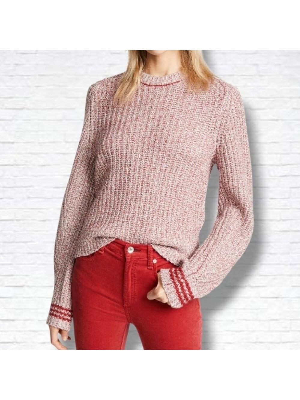Rag & Bone "Cheryl" Red Chunky Crewneck Wool Blend Sweater Size L